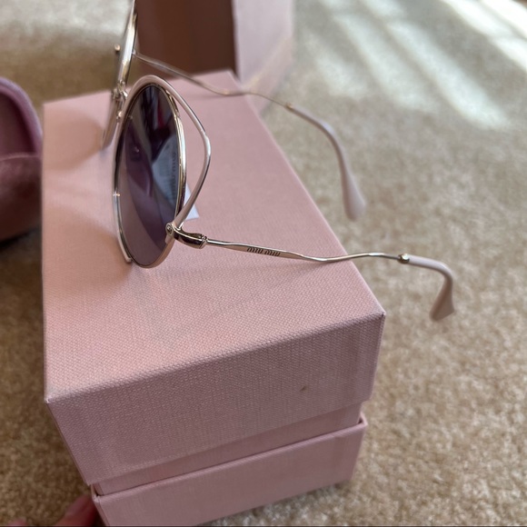 Miu Miu Circle Cat Eye Pink/White/Gold Sunglasses - Picture 2 of 10